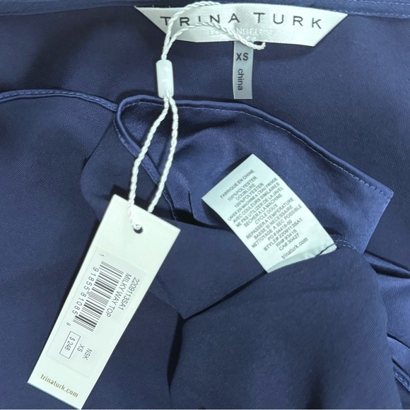 Trina Turk NWT Navy Milky Way Cold Shoulder Balloon Sleeve Satin Long Sleeve Top - Picture 6 of 6
